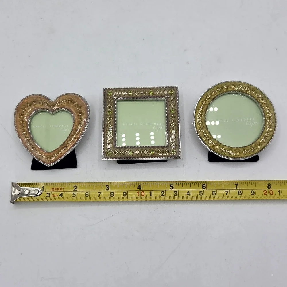 Set Of 3 Marcel Schurman Mini Photo Frames Circle Heart Square Enamel
